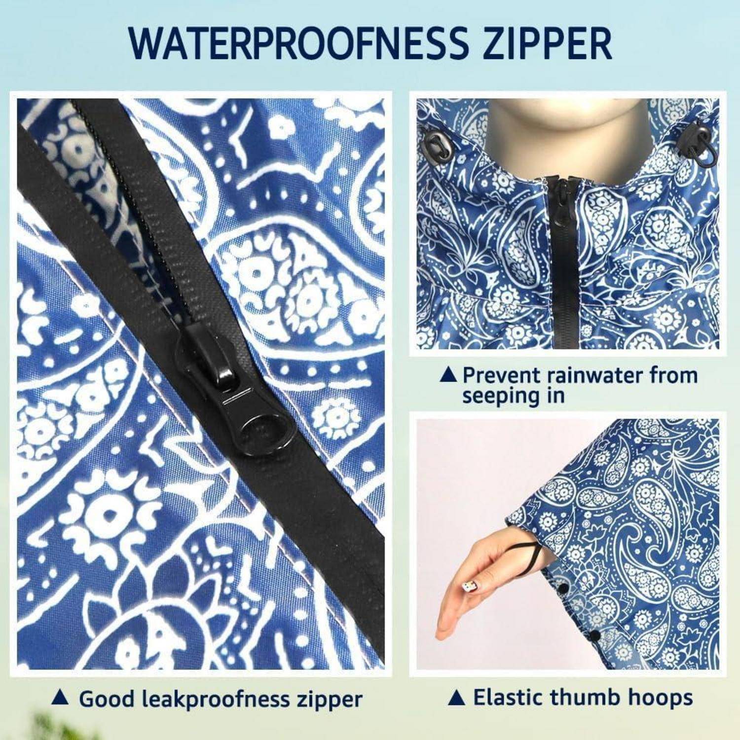 Regenponcho wasserdicht Fahrrad Kapuze Unisex Blau Weißes Porzellan