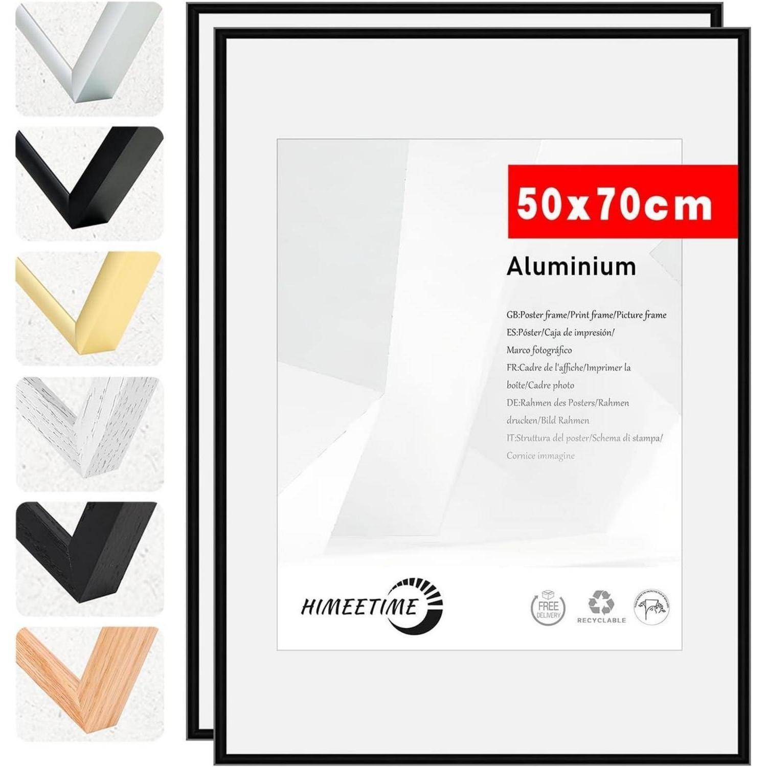 Bilderrahmen 50x70 schwarz Metall Fotorahmen Alu | Schwarz 50x70cm 2x