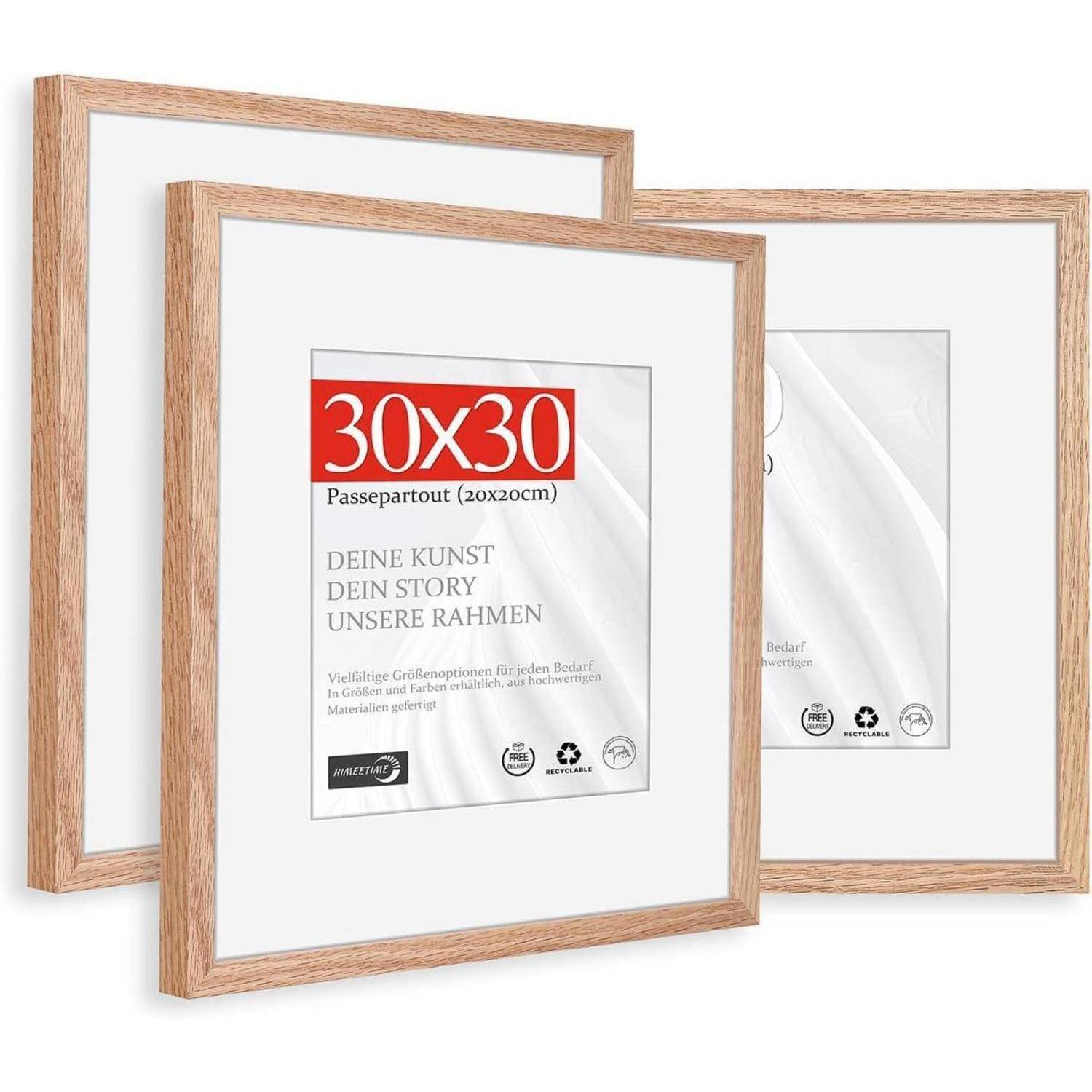 Bilderrahmen 30x30 Passepartout 20x20 Holz | Eiche 30x30cm 3x