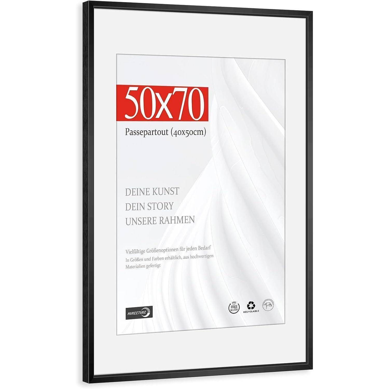 Bilderrahmen 50x70 Passepartout 40x50 Alu | Schwarz 50x70cm 1x