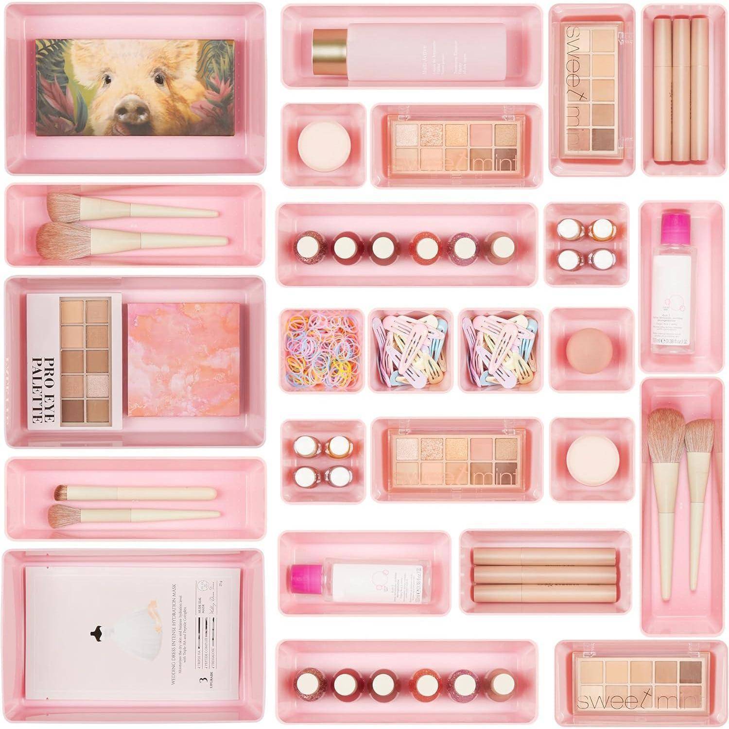 Schubladen Organizer Rosa 4 Größen Makeup Badezimmer Büro 25Pack Rosa