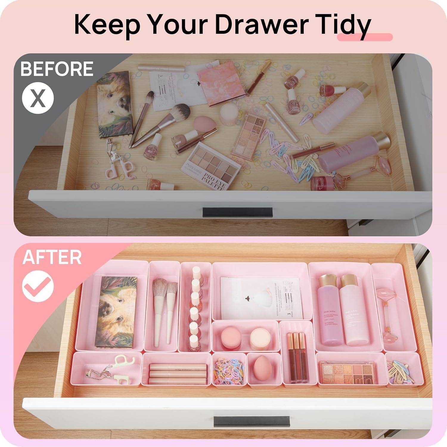 Schubladen Organizer Rosa 4 Größen Makeup Badezimmer Büro 25Pack Rosa