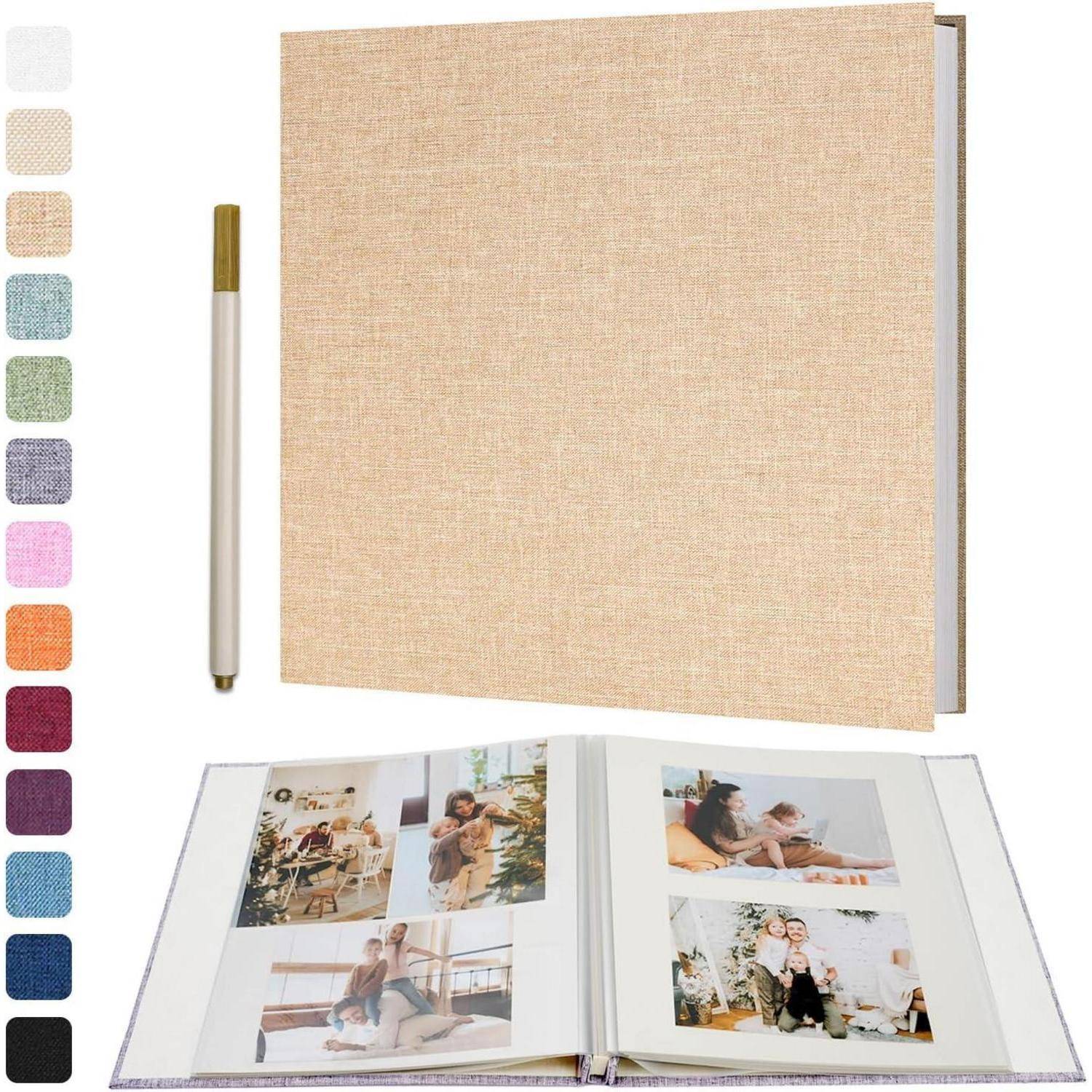 Fotoalbum 10x15 selbstklebend Leinen Hochzeit 28x27cm 40 Seiten Khaki