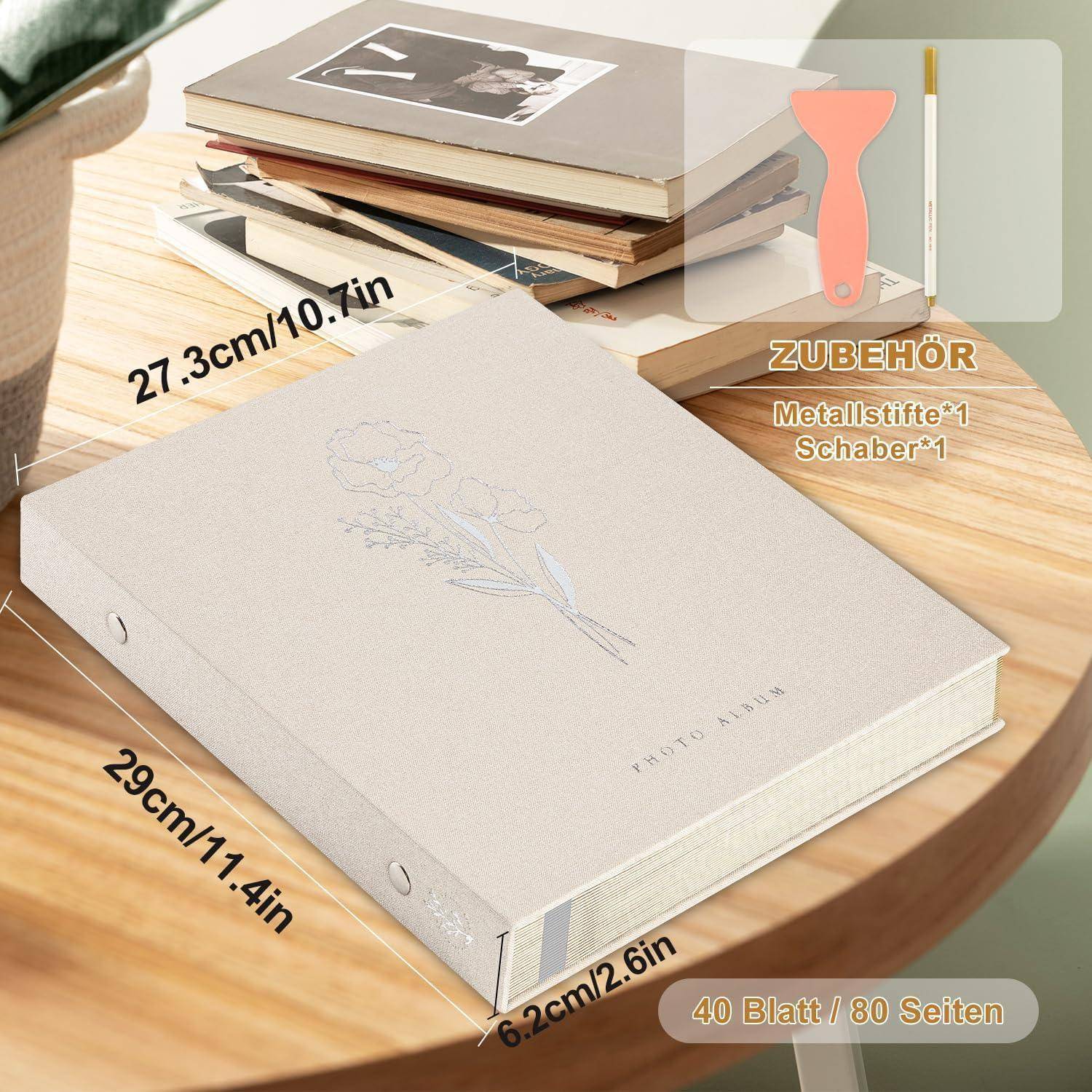 Fotoalbum Selbstklebend Scrapbook 29x27,3x6,2 cm 80 Seiten Beige