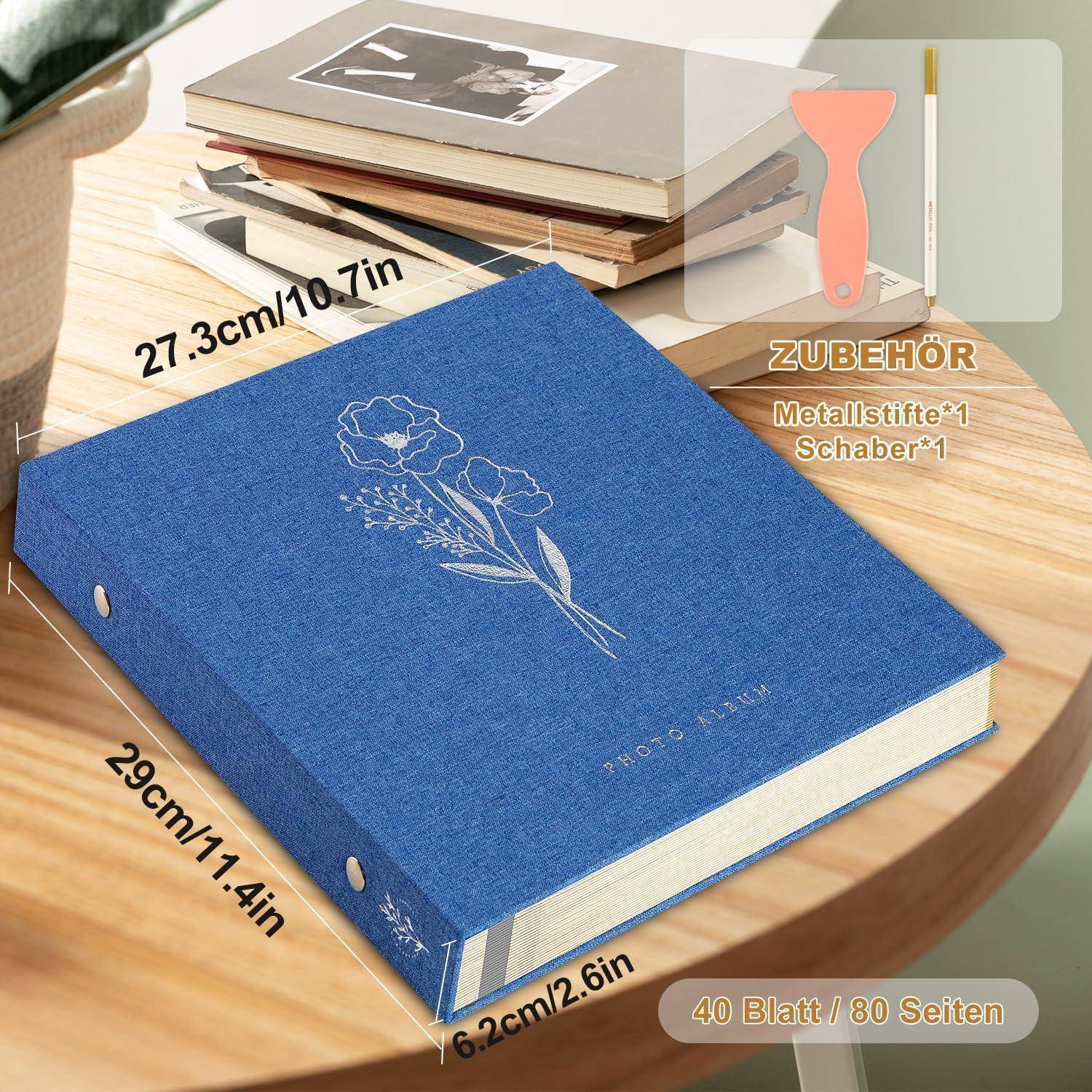 Fotoalbum Selbstklebend Scrapbook 10x15 29x27,3x6,2 cm, 80 Seiten Blau