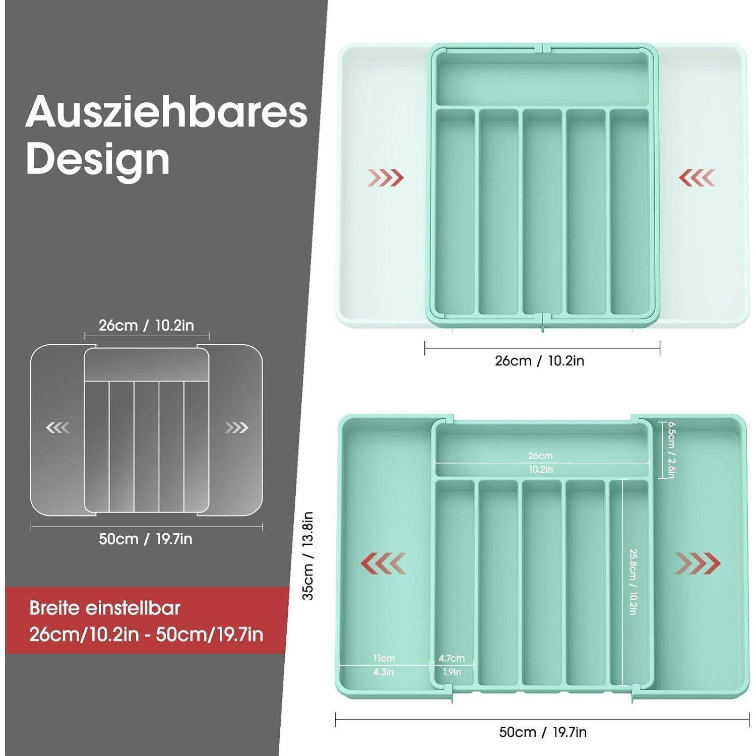 Besteckkasten Schubladeneinsatz Abnehmbar Erweiterbar groß Grün