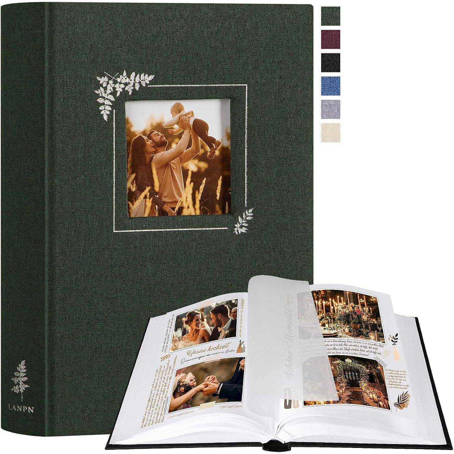 Fotoalbum Leinen Fensterdesign Pergamin 9x13 19x27cm 60 Seiten Grün