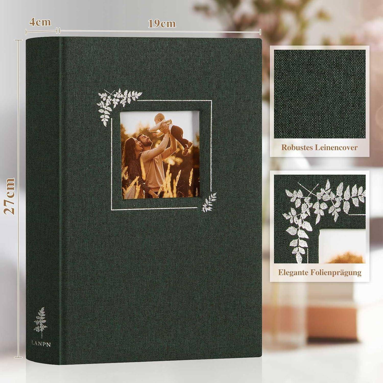 Fotoalbum Leinen Fensterdesign Pergamin 9x13 19x27cm 60 Seiten Grün