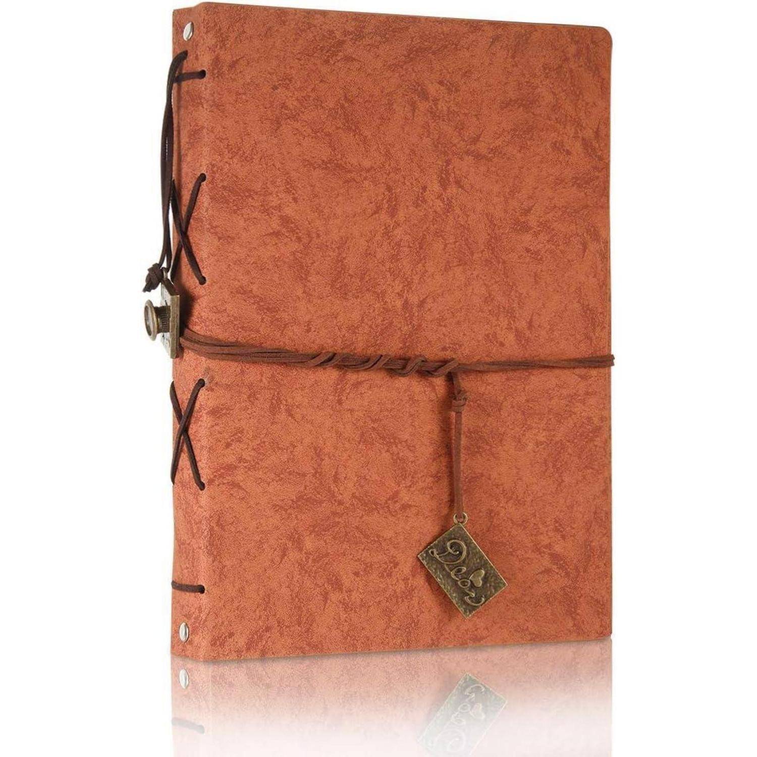 Fotoalbum Leder Orange Selbstgestalten Groß(27,5x20,5CM) Braun Rot