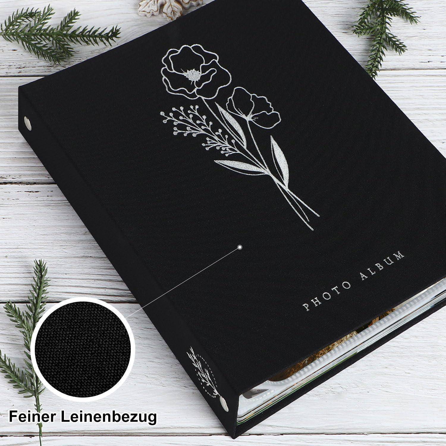 Fotoalbum Einsteckalbum Leinen Klein Hochformat A4 50 Fotos Schwarz