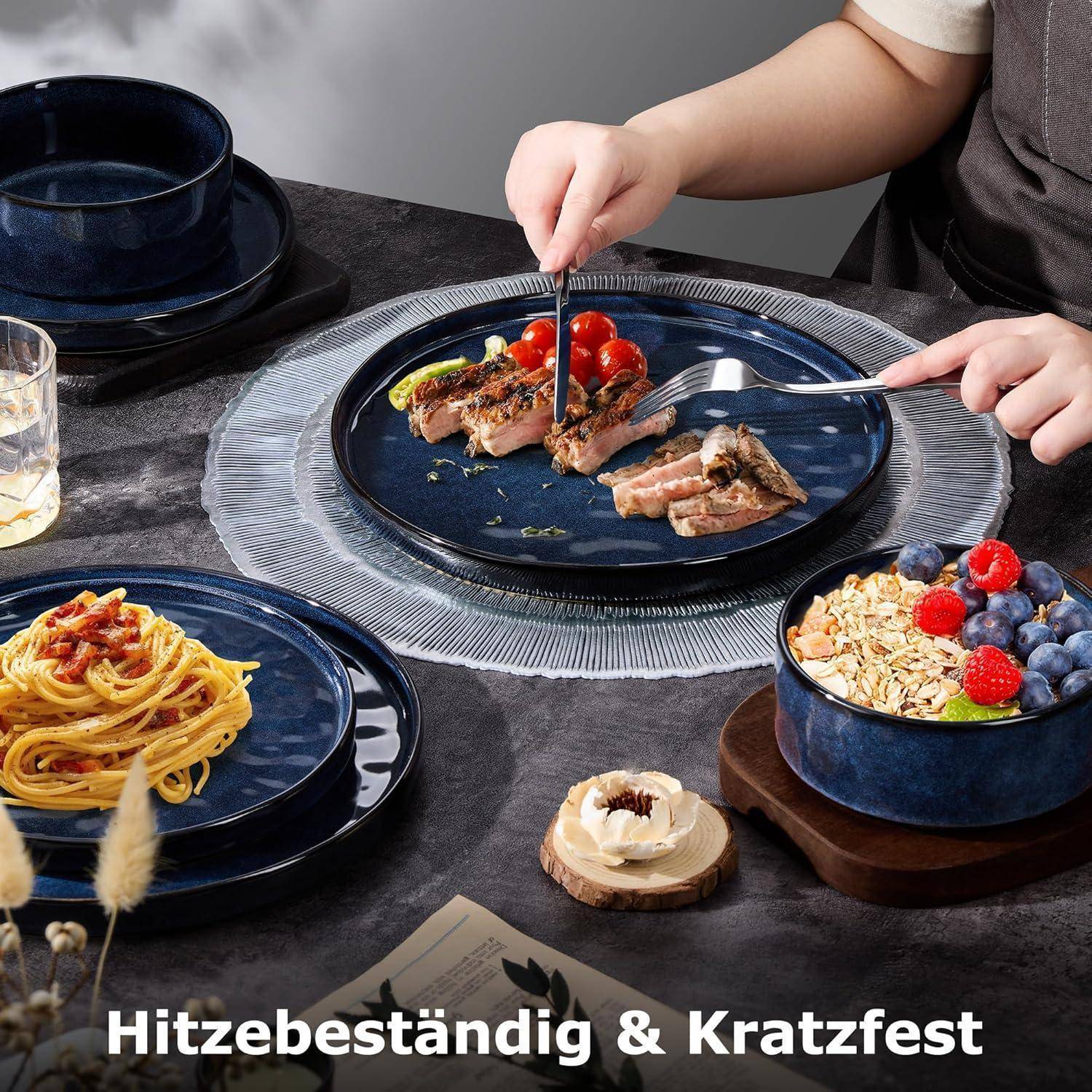 Geschirrset 18teilig Steinzeug Tafelservice 6Personen Galaktisch Blau