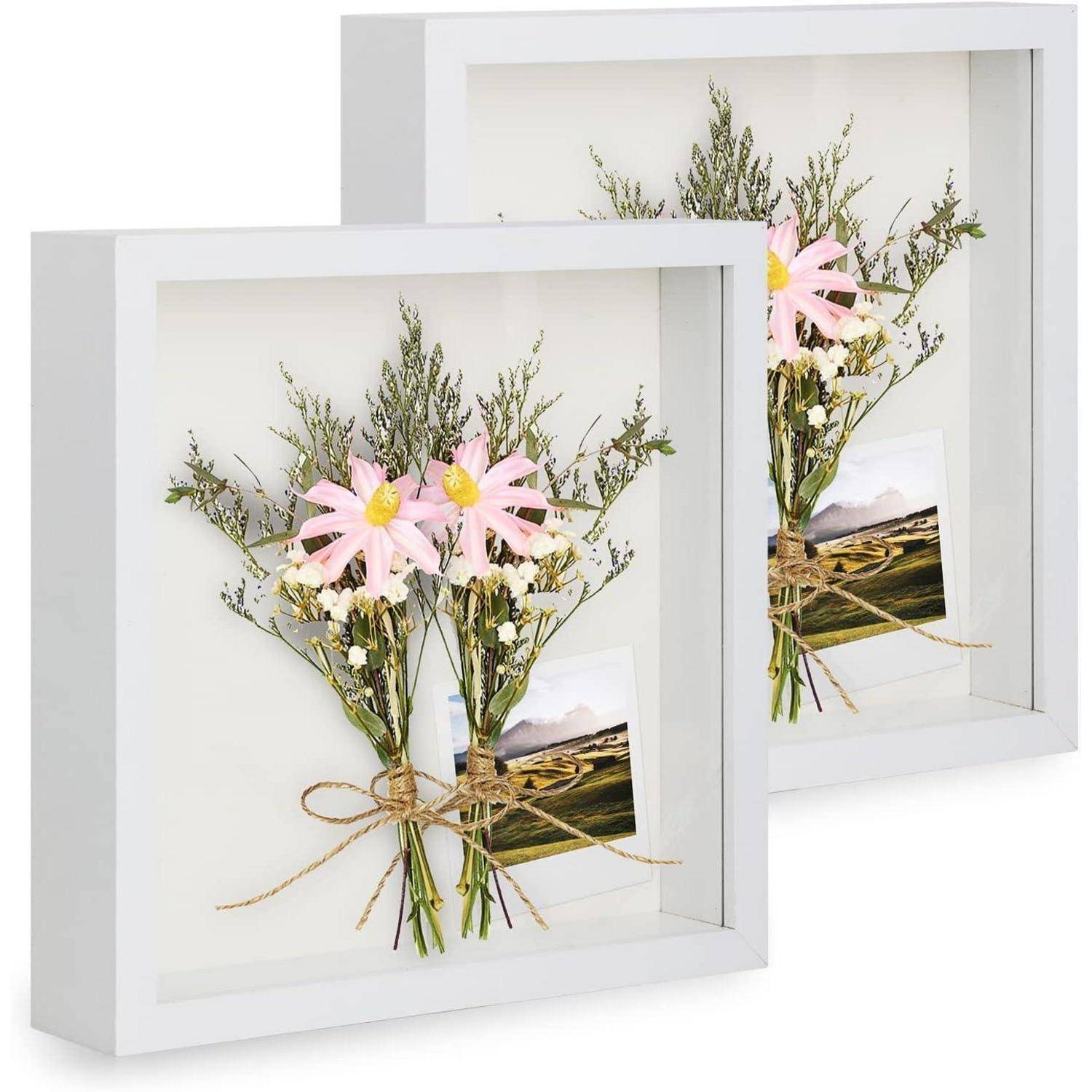 Bilderrahmen 3D Objektrahmen Echtglas Tischplatte Weiß 2er 23x23 cm