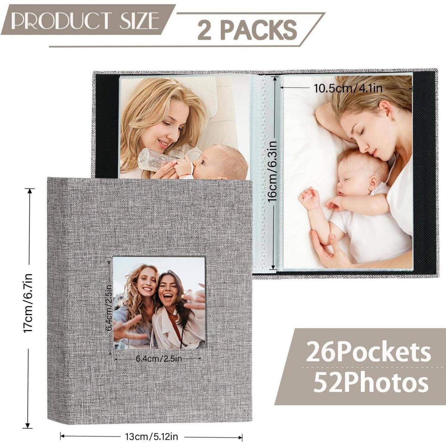 Fotoalbum 10x15 100 Fotos Top Loading Leinen 52 Pockets 2 Packs Grau
