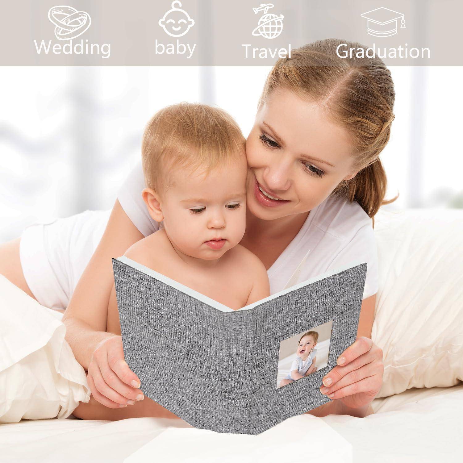 Fotoalbum 10x15 100 Fotos Top Loading Leinen 52 Pockets 2 Packs Grau