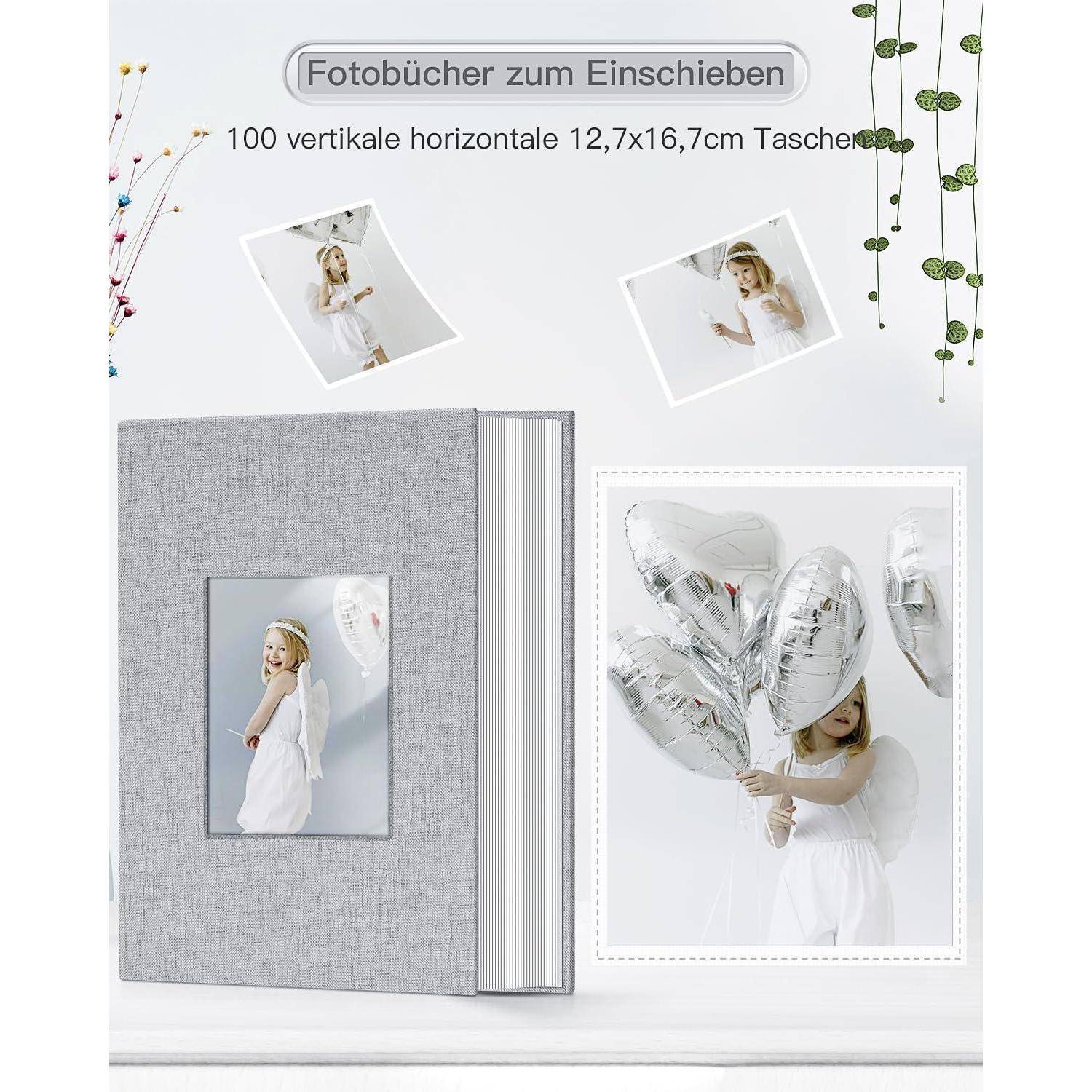 Fotoalbum 10x15 cm Leineneinband 300 Taschen horizontal 100Fotos Grau