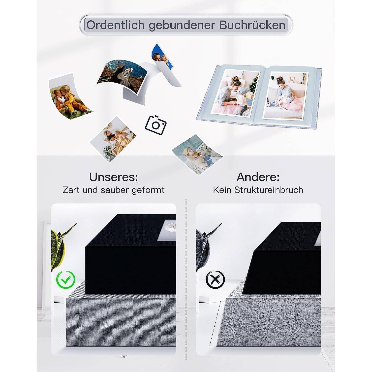 Fotoalbum 10x15 cm Leineneinband 300 Taschen horizontal 100Fotos Grau
