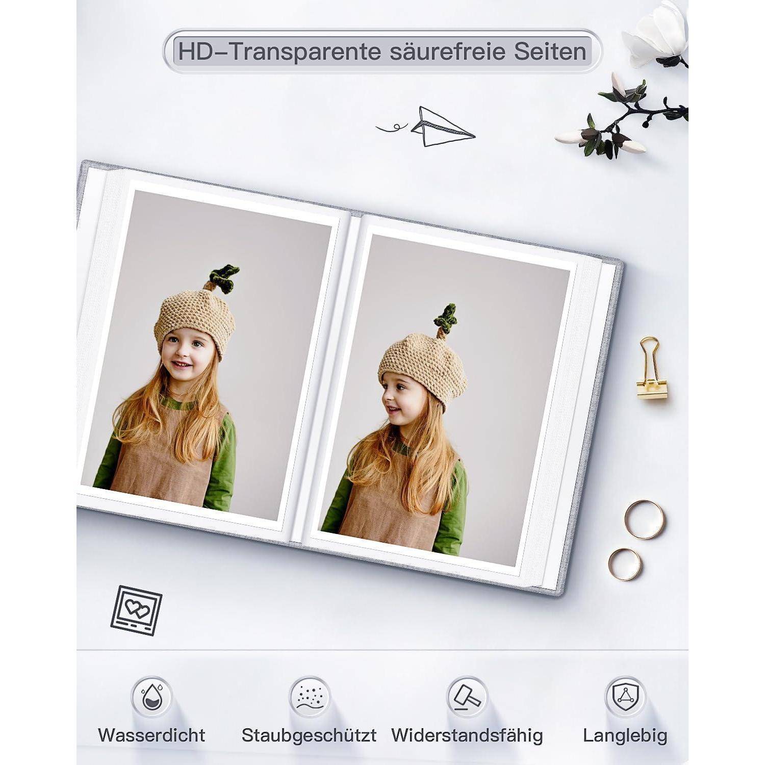 Fotoalbum 10x15 cm Leineneinband 300 Taschen horizontal 100Fotos Grau