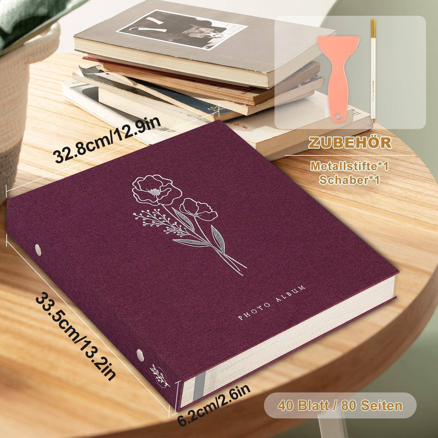 Fotoalbum selbstklebend Scrapbook 33,5x32,8x6,2 cm, 80 Seiten Lila