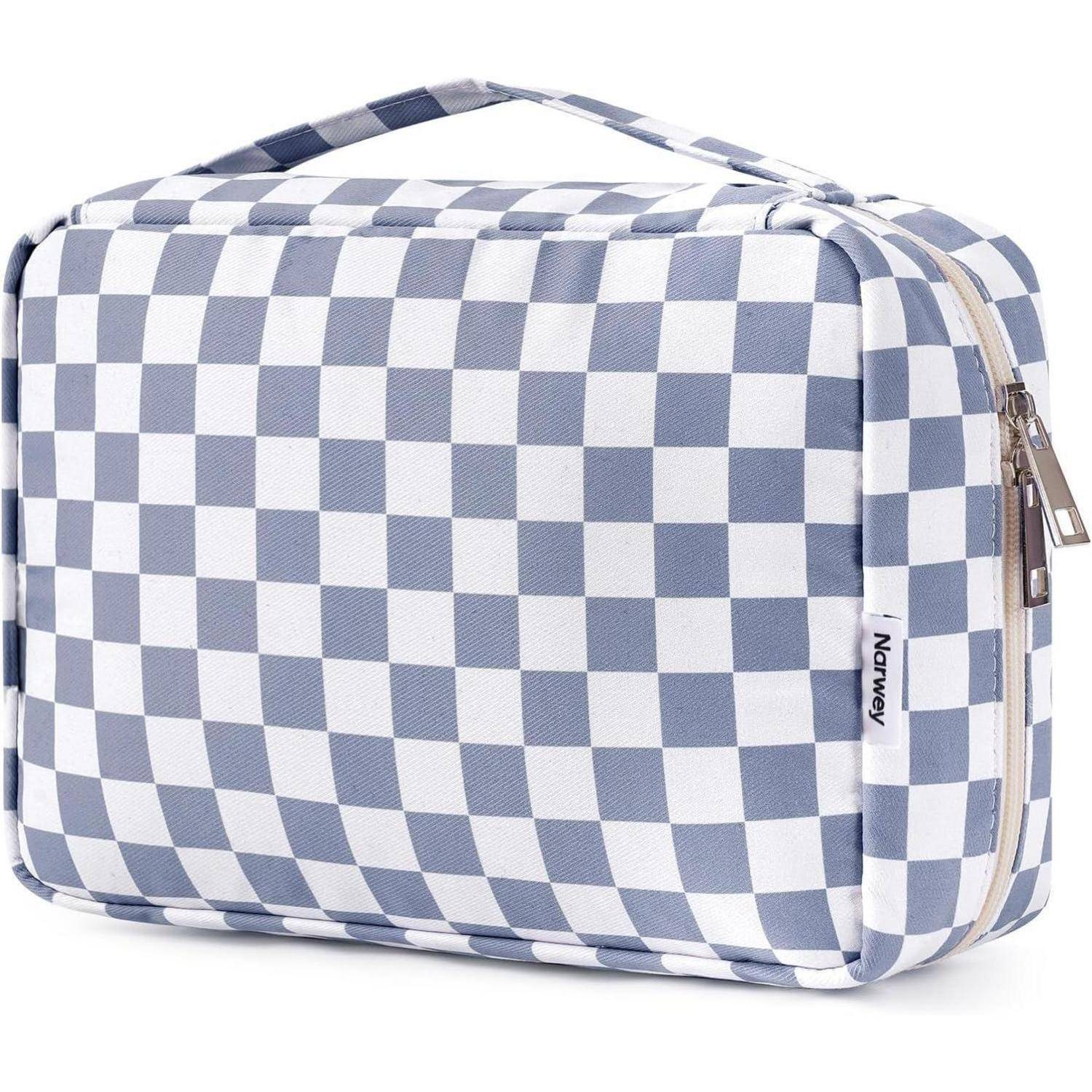 Kulturtasche Damen Herren Groß Z-graublaues Schachbrettmuster