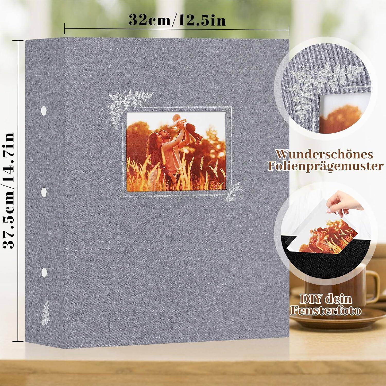 Fotoalbum Einsteckalbum Leinen 11x15 vertikal 1000 Tasche Grau