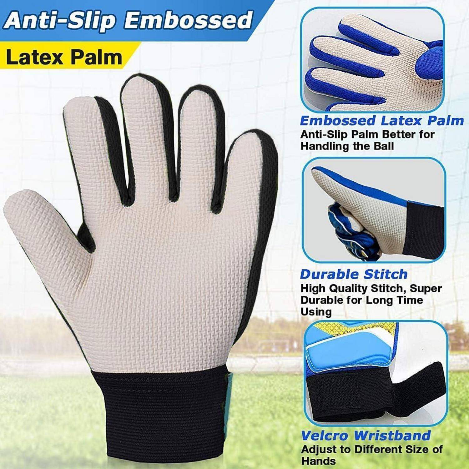 Antirutsch-Handschuh mit geprägter Latexfläche mit folgenden Eigenschaften: geprägte Latexhandfläche zum Greifen, strapazierfähige Naht, Klettverschluss am Handgelenk.