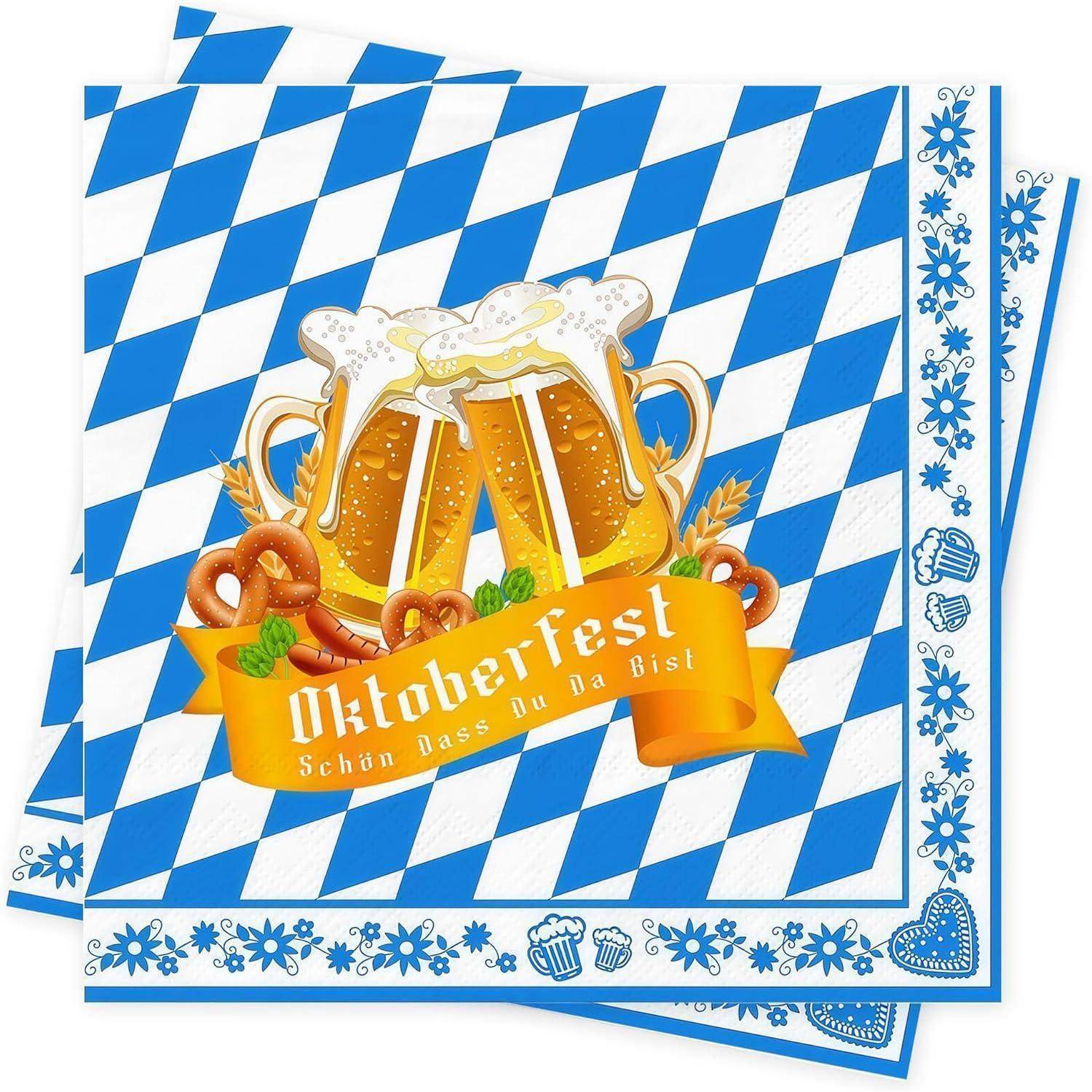 Servietten Oktoberfest Blau Weiß 33x33cm Seidenpapier 40Stück