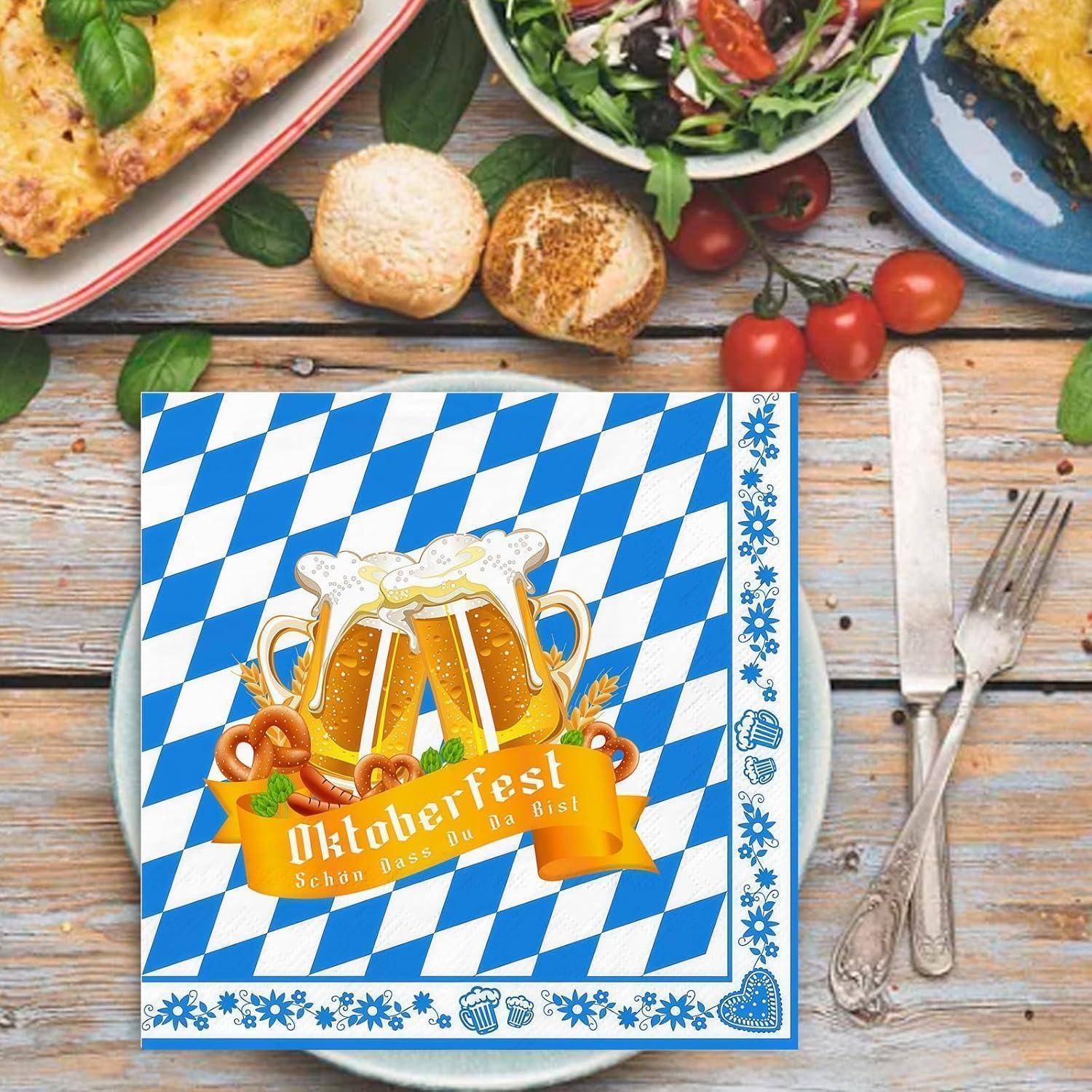 Servietten Oktoberfest Blau Weiß 33x33cm Seidenpapier 40Stück