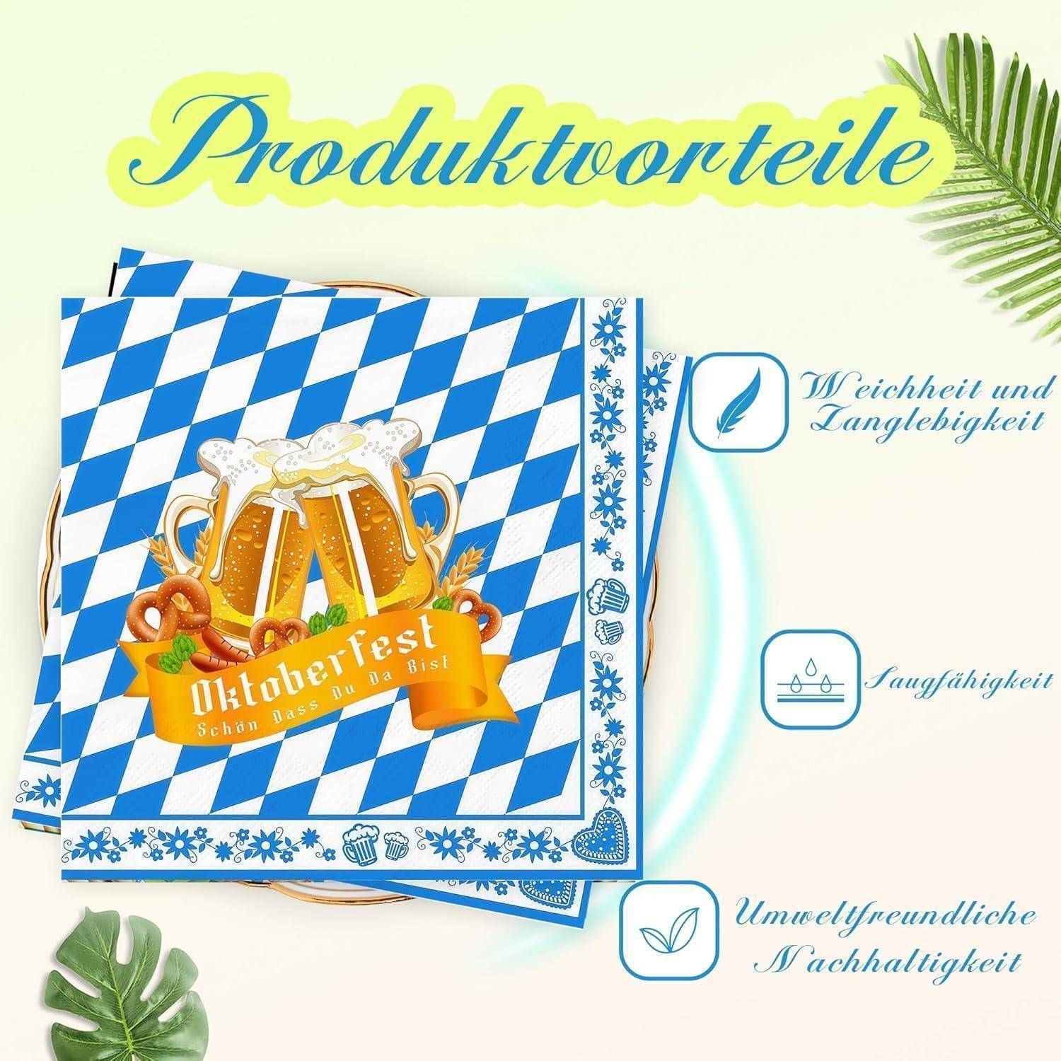 Servietten Oktoberfest Blau Weiß 33x33cm Seidenpapier 40Stück