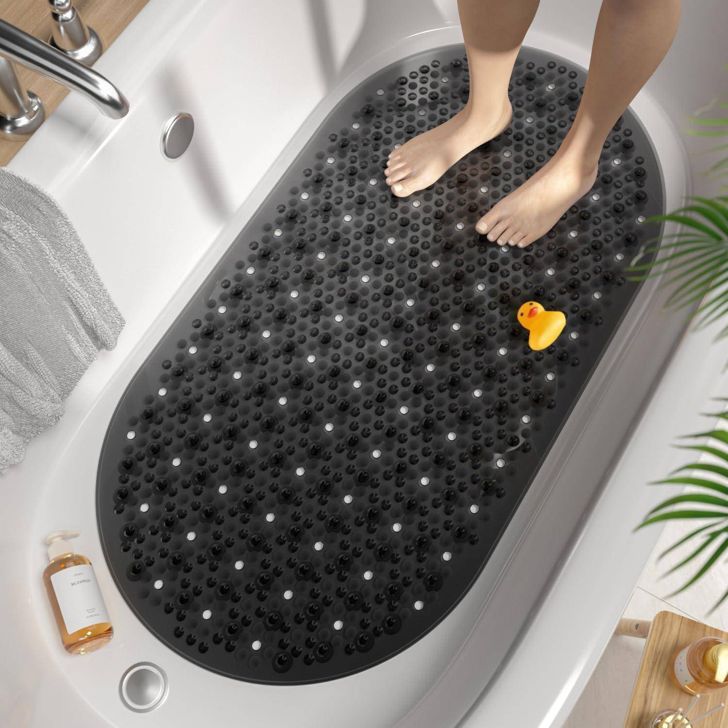 Badewannenmatte rutschfest Saugnäpfe oval Schwarz 68 x 38 cm (Oval)