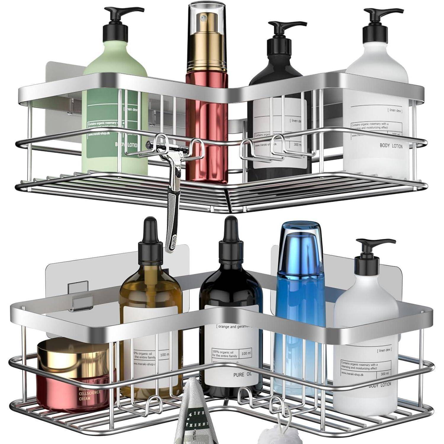 Duschablage ohne Bohren Edelstahl Ecke Haken 2 Stück 2-packs Silber-1