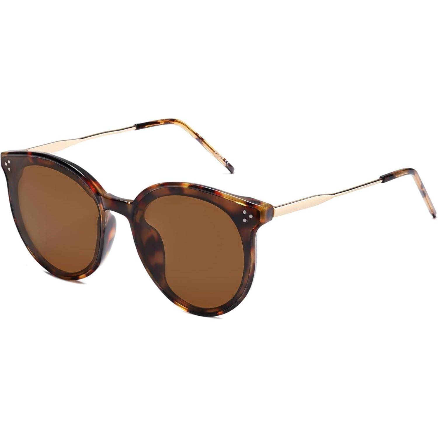 Sonnenbrille Damen Retro Runde Cateye Dunkles Schildpatt Braun