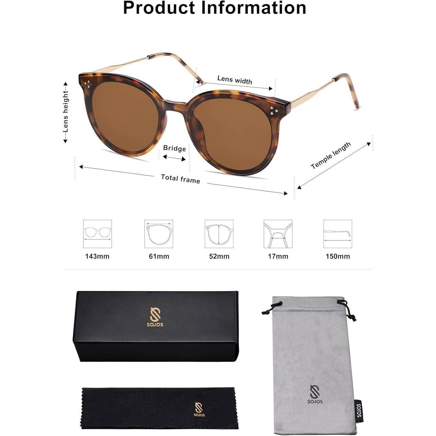 Sonnenbrille Damen Retro Runde Cateye Dunkles Schildpatt Braun