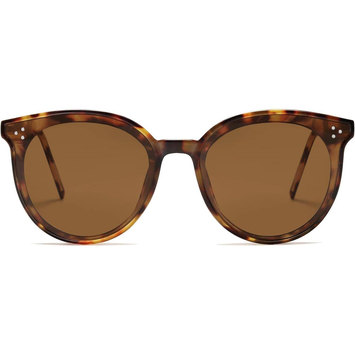Sonnenbrille Damen Retro Runde Cateye Dunkles Schildpatt Braun