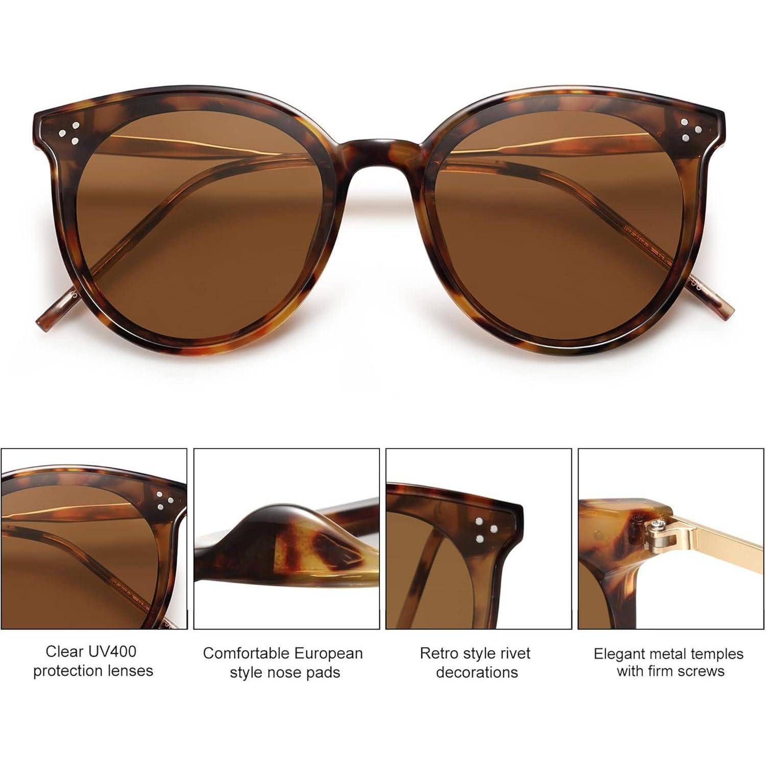 Sonnenbrille Damen Retro Runde Cateye Dunkles Schildpatt Braun