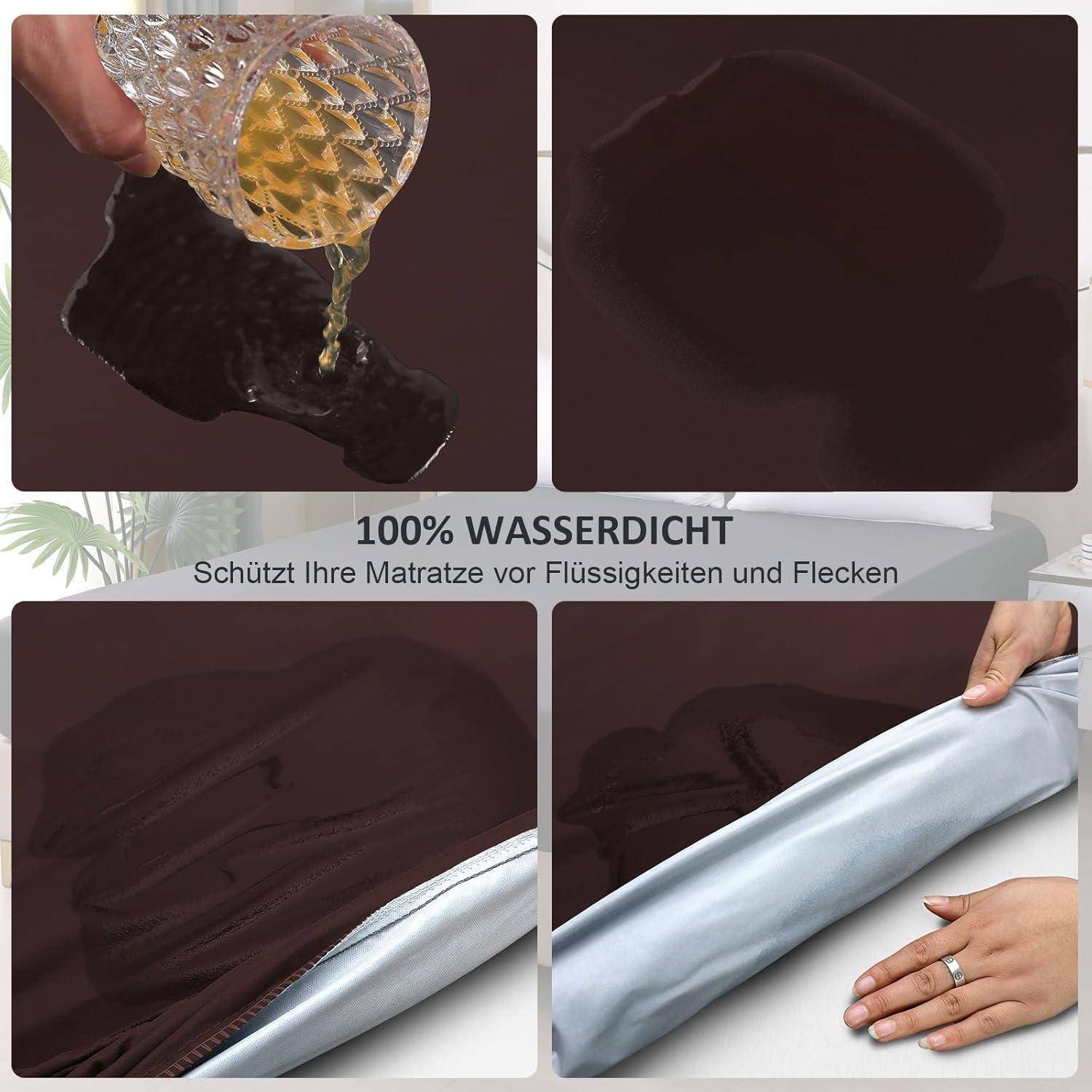 Wasserdichter Matratzenschutz verhindert Verschüttungen und Flecken; zeigt Flüssigkeit, die ohne Durchnässung gegossen wird.