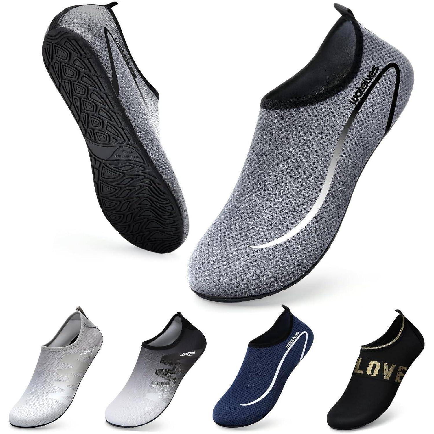 Wasserschuhe in verschiedenen Farben, mit rutschfesten Sohlen und flexiblem Design, ideal für Strand- oder Poolaktivitäten.