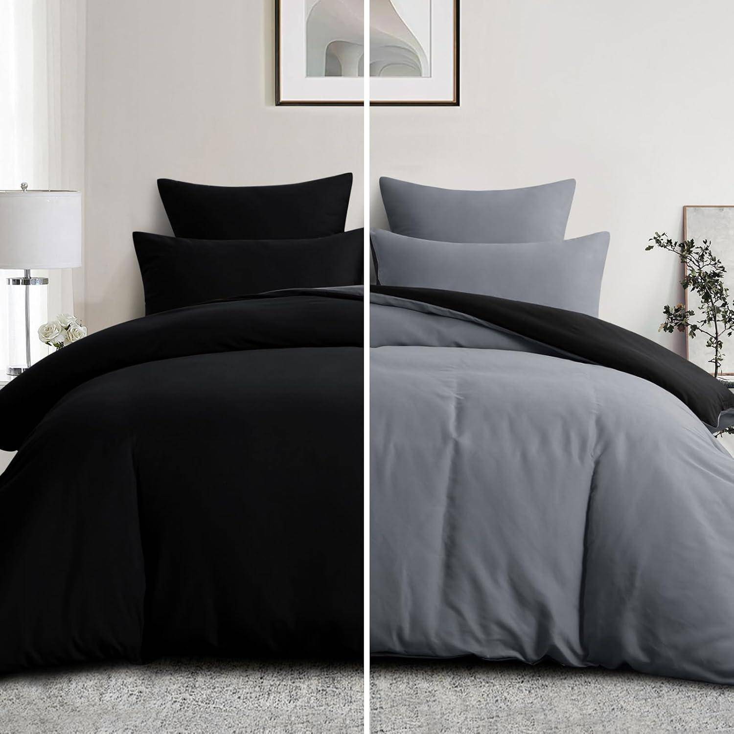 Bettwäsche 3teilig Kissenbezüge 80x80 Mikrofaser 220x240 Schwarz Grau