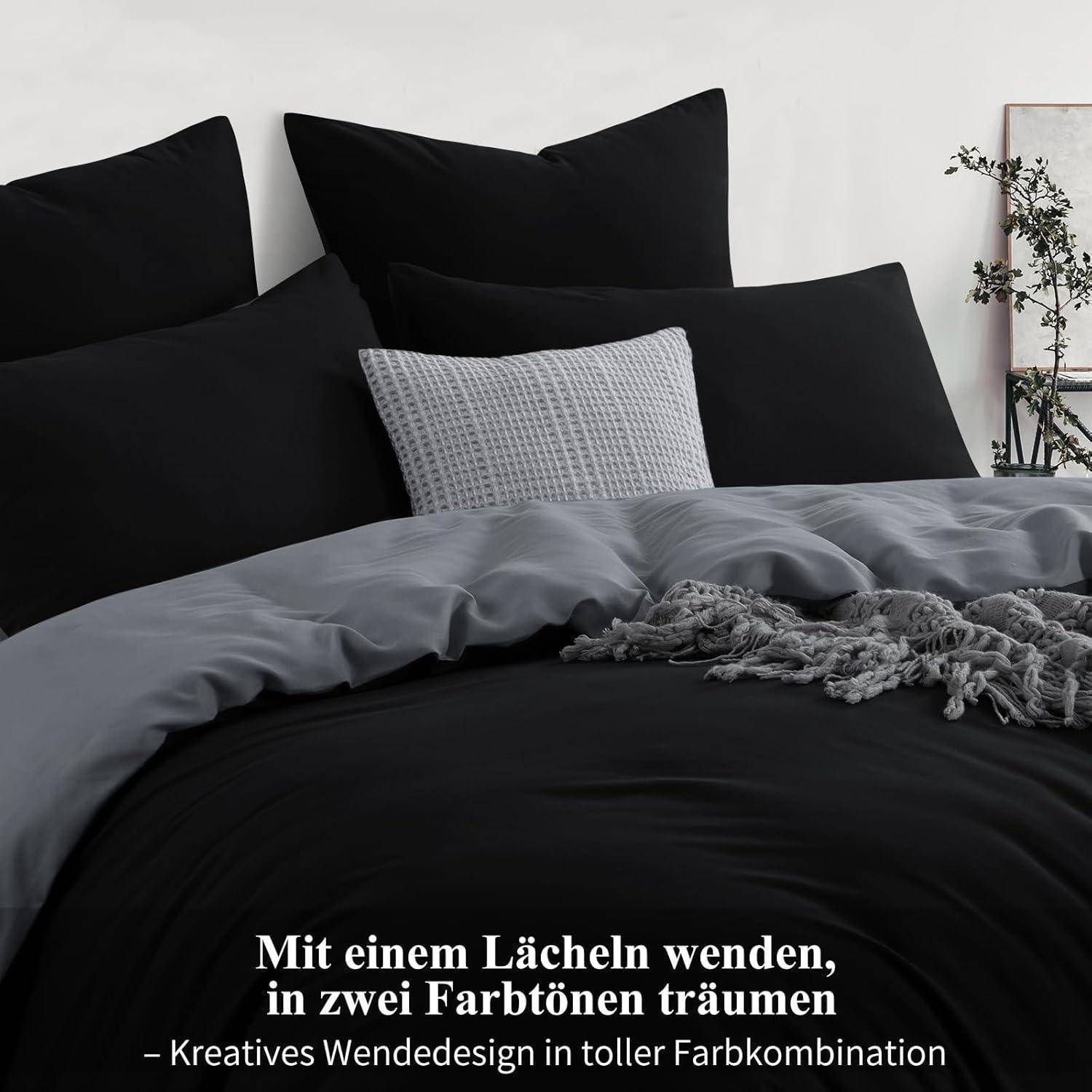 Bettwäsche 3teilig Kissenbezüge 80x80 Mikrofaser 220x240 Schwarz Grau