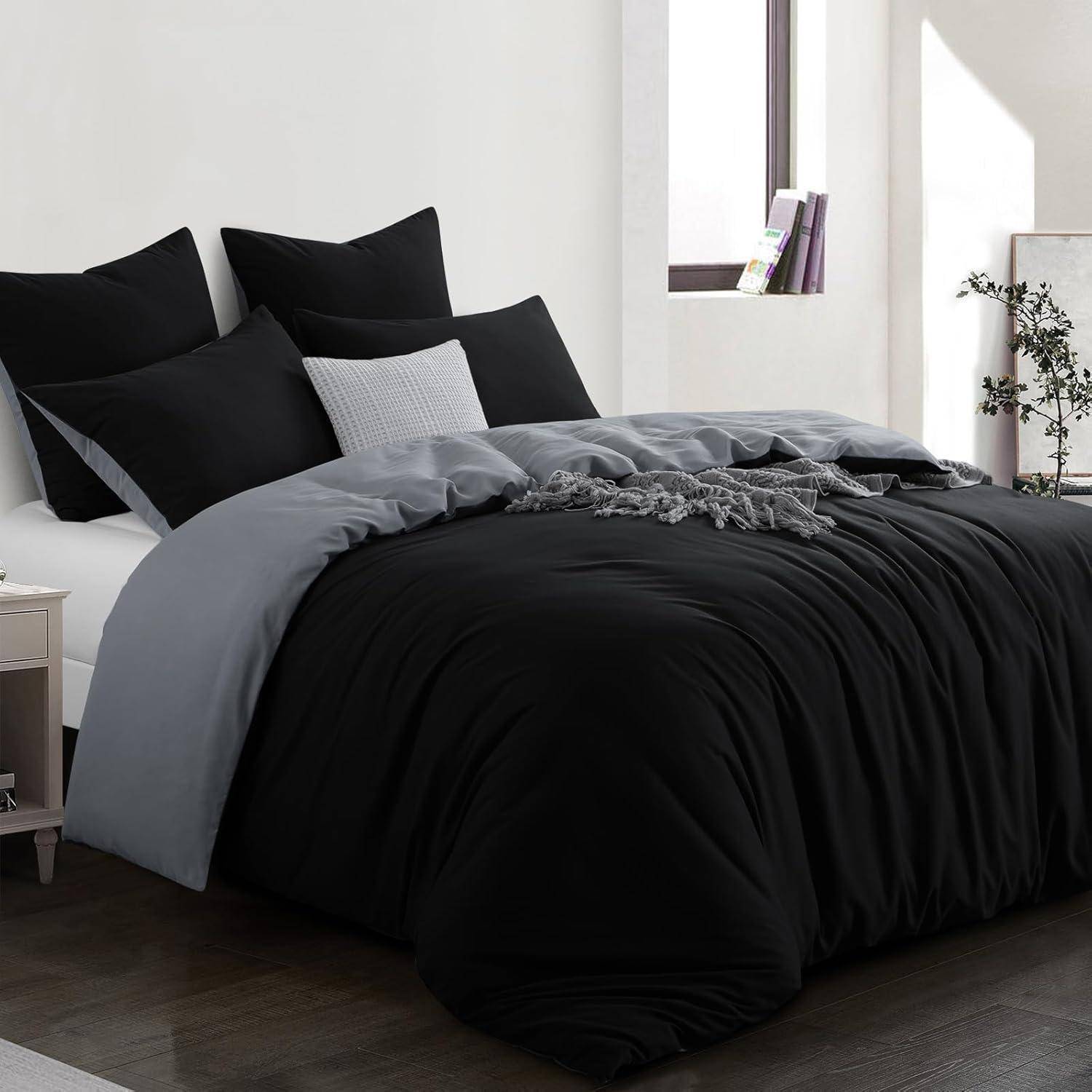 Bettwäsche 3teilig Kissenbezüge 80x80 Mikrofaser 220x240 Schwarz Grau