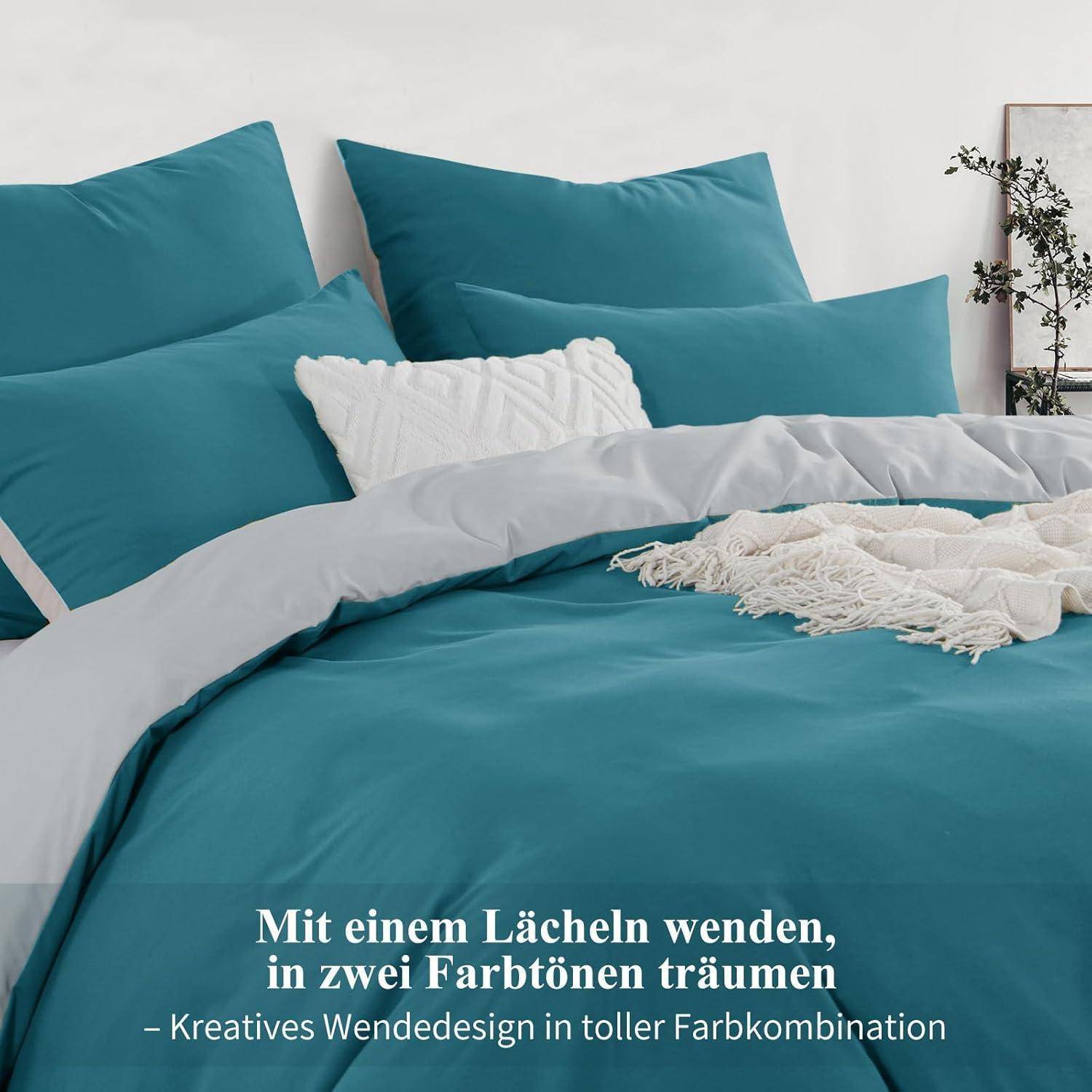 Bettwäsche 3teilig Bettbezug Kissenbezüge 80x80 200x200 Türkis Grau