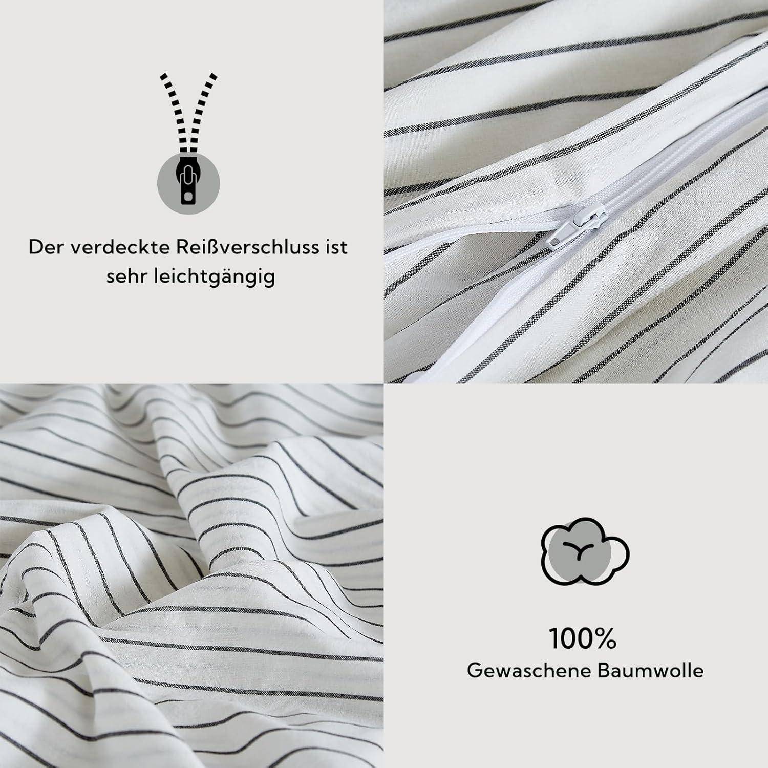 Bettwäsche Schwarz & Weiß (gestreift) 2tlg. 155*220cm 1x 80*80cm