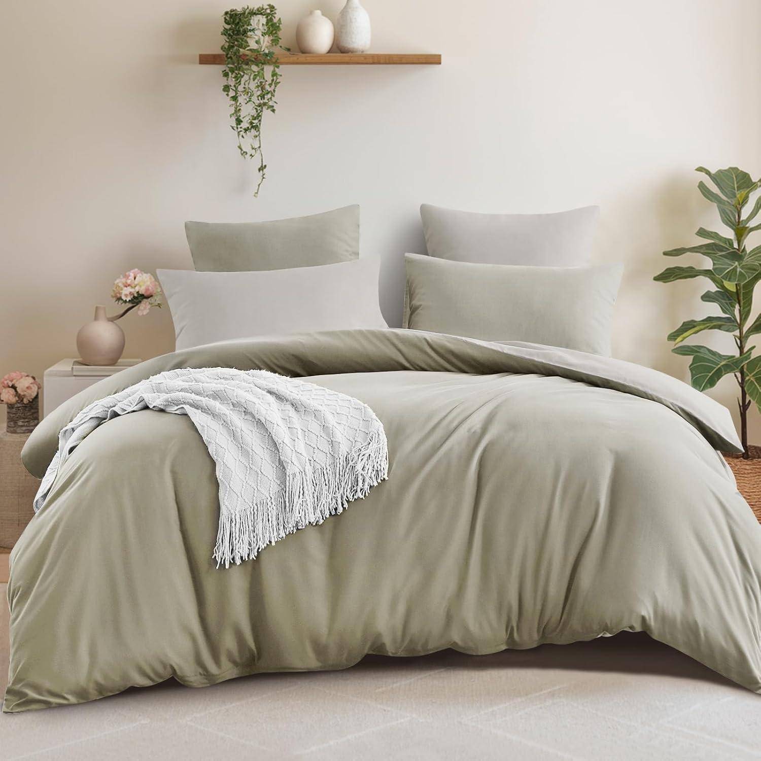 Bettbezug Wendebettbezug 2 Kissenbezüge 65x65 220x240 Taupe Beige