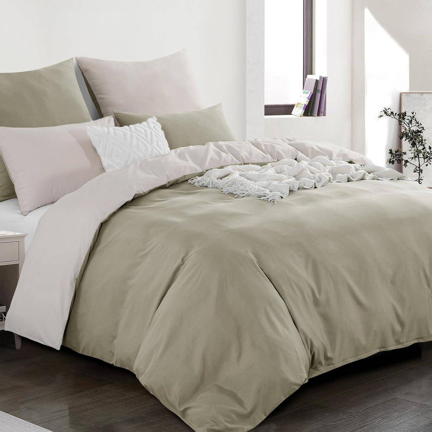 Bettbezug Wendebettbezug 2 Kissenbezüge 65x65 220x240 Taupe Beige