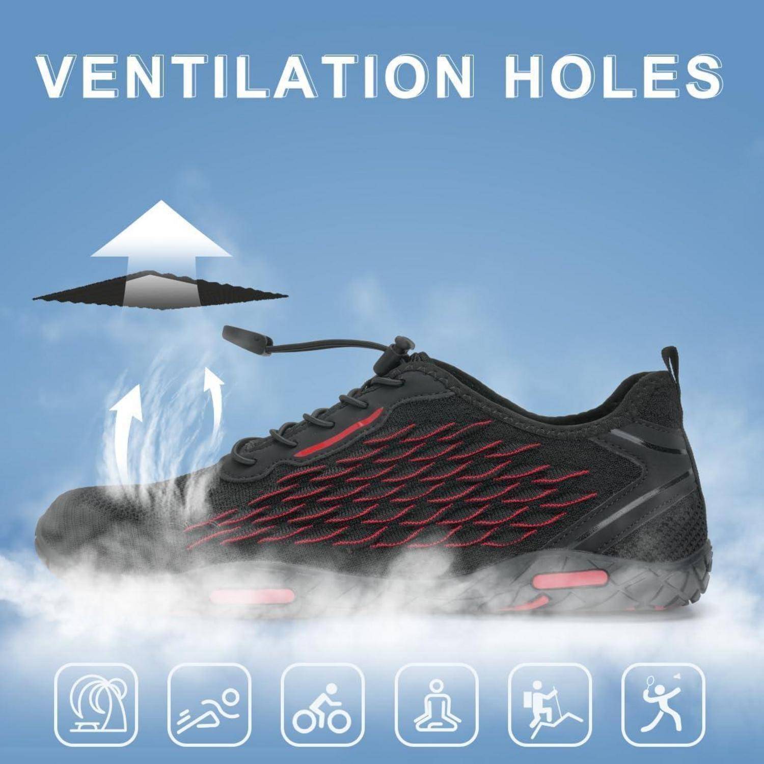 Strandschuhe Wasserschuhe Unisex rutschfest 42 EU 57 Schwarz Rot