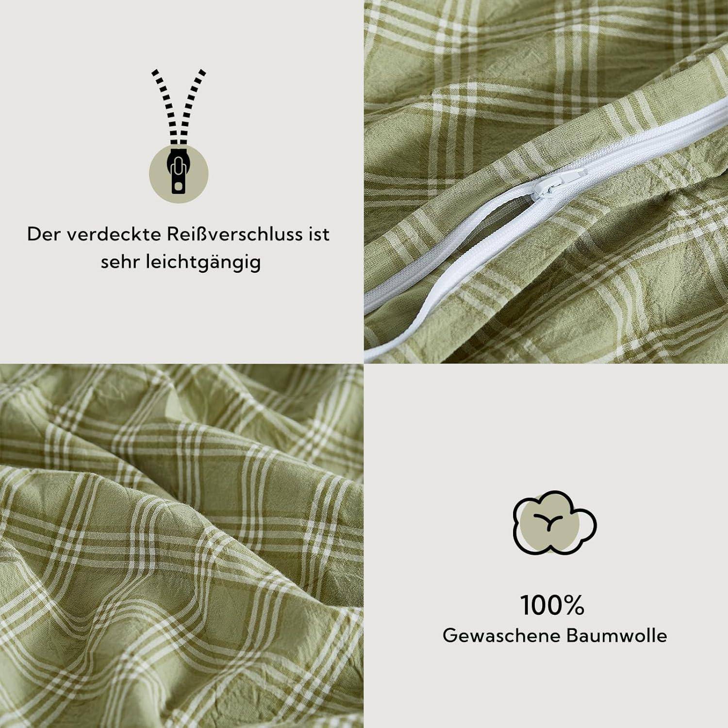 Bettwäsche Baumwolle Apfelgrün(gitter) 3tlg. 200*200cm | 2x 80*80cm