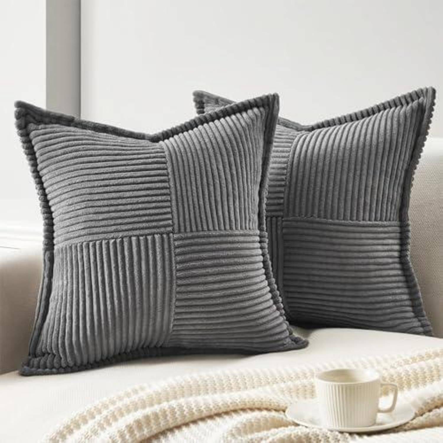 Kissenbezüge Kordsamt 45x45 2er 45 x 45 cm 2 Stück Dunkelgrau