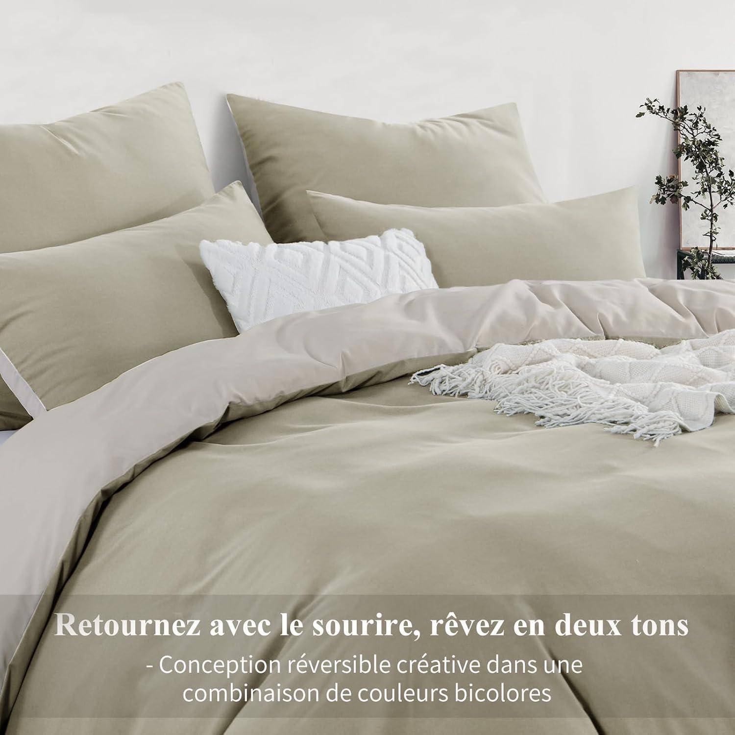 Bettbezug Wendebettbezug 2 Kissenbezüge 65x65 220x240 Taupe Beige