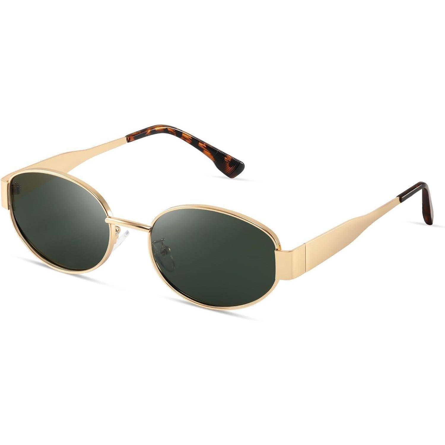 Sonnenbrille polarisiert Damen Herren oval Gold UV400 6 Dunkelgrün