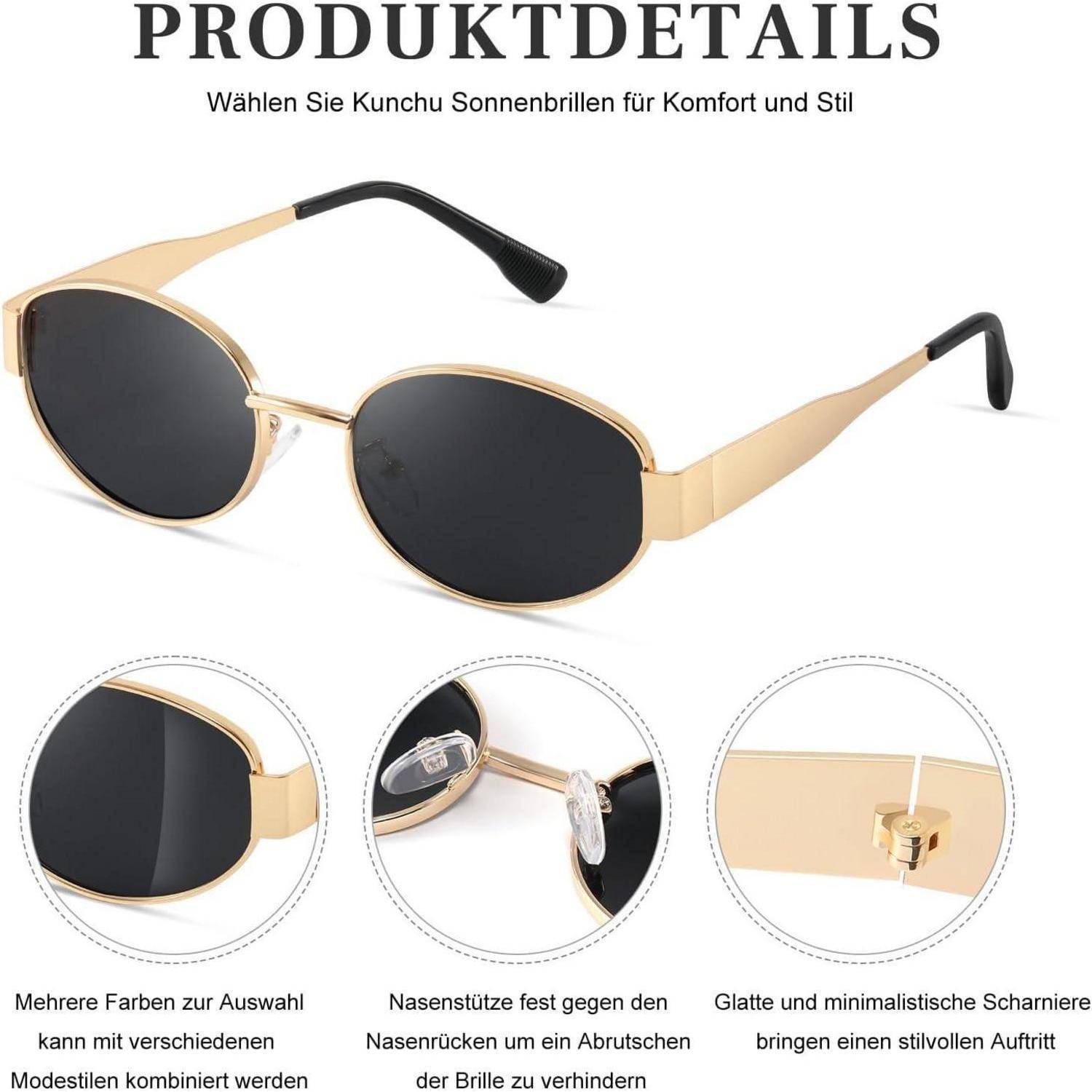 Sonnenbrille polarisiert Damen Herren oval Gold UV400 6 Dunkelgrün