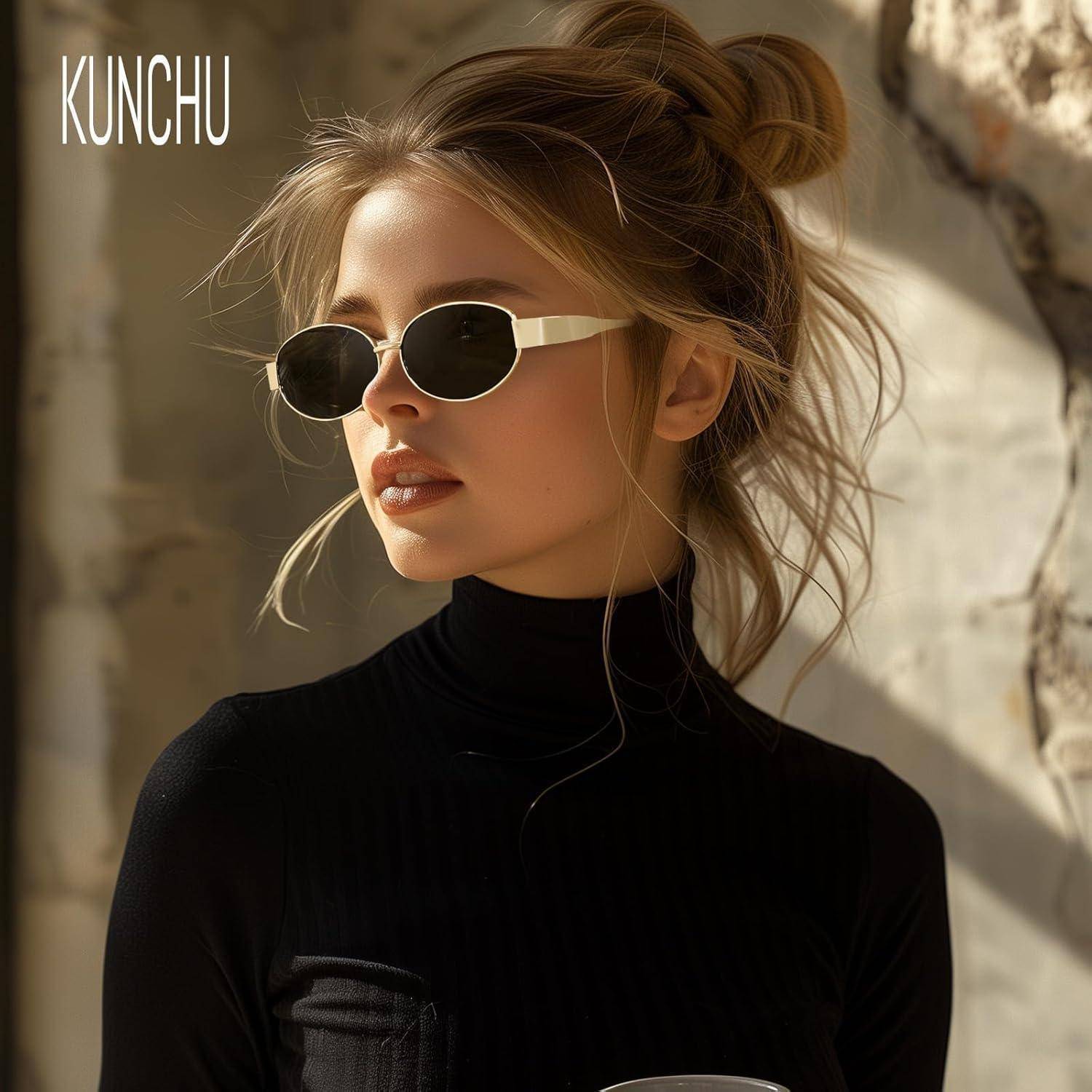 Sonnenbrille polarisiert Damen Herren oval Gold UV400 6 Dunkelgrün